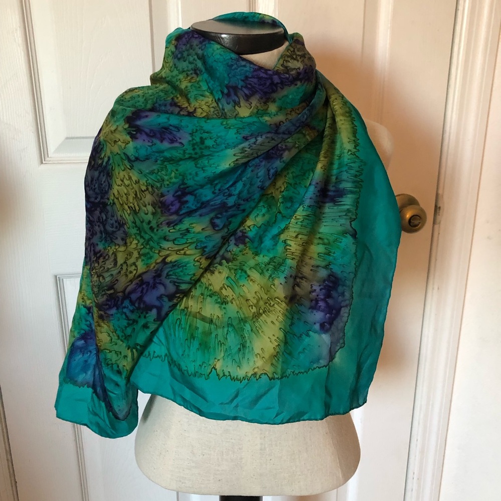 Teal and Blue Tie Dye Scarf